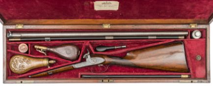 A cased double barrelled 14 bore percussion sporting gun by John Blanch, number 2050, 45¼”