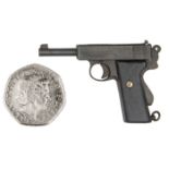 A similar model of a Webley Mk I automatic pistol of 1912, 2” overall, with blued finish and