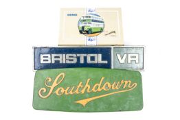 A small quantity of bus related items. An aluminium radiator plate for a Bristol VR. Another