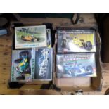 10 unmade plastic racing car kits by Revell, Tamiya, Hasegawa Heller. 1:24. 1:25 scale including