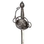 A German early 17th century swept hilt rapier, blade 40” of flattened diamond section, with small