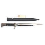 A Third Reich period parade bayonet, plated blade 9½”, by E Pack & Sohne, Solingen, with chequered