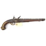 An early 19th century 20 bore Turkish flintlock holster pistol, 17½” overall, barrel 11¼” overlaid