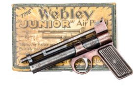 A pre war .177” Webley Junior air pistol, number J3384, with fluted metal grips. GWO & C,