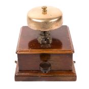 A Midland Railway signal box block bell. An example in a mahogany case with a large mushroom