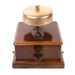 A Midland Railway signal box block bell. An example in a mahogany case with a large mushroom
