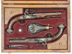 An impressive pair of late 18th century 16 bore flintlock holster pistols made for the eastern
