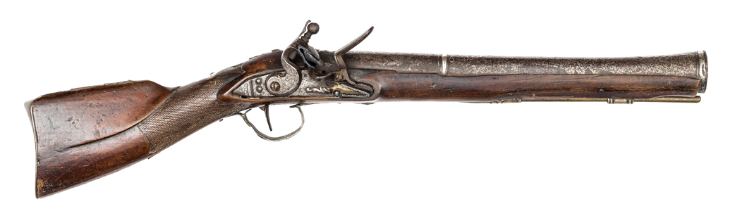 A small early 19th century Turkish flintlock blunderbuss, 22½” overall, swamped steel barrel 12¾”