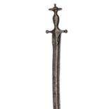 An all steel Indian sword tulwar dated 1757 (Clive of India period), single edged fullered blade