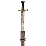 A good 19th century Sudanese sword kaskara, broad flat DE blade 37½”, with central fuller, triple