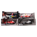 4 Hotwheels/Minichamps 1:18 racing cars. A Minichamps Benetton Renault, RN1 Jean Alesi (June