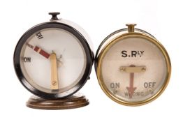 2 Railway Signal Repeaters. A home signal indicator in a bakelite case, together with a SR indicator