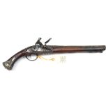 An 18th century Turkish 18 bore flintlock holster pistol, 18½” overall, barrel 12” with worn