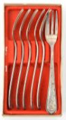 A set of 6 silver plated cake forks, the handles impressed with Luftwaffe eagle, “Fl. U” and “1935”,