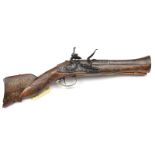 A small 19th century Turkish flintlock blunderbuss, 17½” overall, 2 stage swamped iron barrel 8½”,