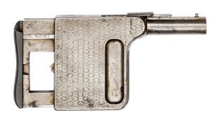 A scarce French 8mm Gaulois “squeezer” pistol, 5” overall, barrel 2” stamped on the top flat with