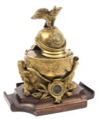 An Imperial German Garde du Corps brass inkstand/desk ornament, in the form of a tenor drum