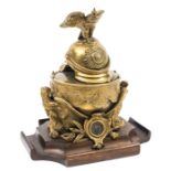 An Imperial German Garde du Corps brass inkstand/desk ornament, in the form of a tenor drum