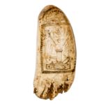 A William IV period scrimshaw engraved whale’s tooth, on one side head and shoulders bust of the