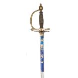 An early 19th century continental officer’s dress sword, straight fullered blade 32½”, etched with