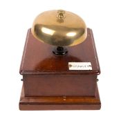 A Southern Railway signal box block bell. An example in a mahogany case, large mushroom shaped brass