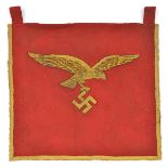 A Third Reich Luftwaffe single sided trumpet banner, of coarse red material with heavy gold