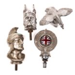 3 Motor Car Mascots. A Viking Head, from a 1920s/1930s Rover. A Cockerel, from a 1930s Singer