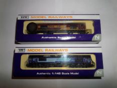 2 Dapol N gauge locomotives. A Direct Rail Services Co-Co class 66 66417 in purple and light blue