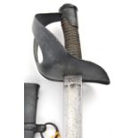 A 19th century Italian cavalry trooper’s sword, slightly curved, fullered blade 34”, sheet steel