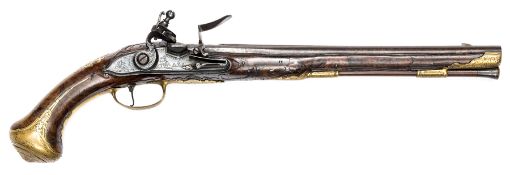 A good Austrian 20 bore flintlock holster pistol by Georg Keiser, c 1730, 19½” overall, barrel
