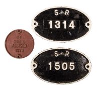 3 SR/BR(S) railway cast iron wagon builders plates. 2x SR (Eastern Section); 1314 and 1505. Together