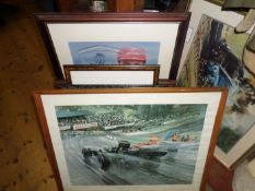 15 framed motoring racing prints by various artists. Subjects include; a Tribute to Michael