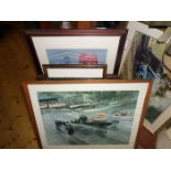 15 framed motoring racing prints by various artists. Subjects include; a Tribute to Michael