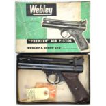 A post 1958 .22” Webley Premier “D” series air pistol, number 3856, stamped “12 7” beneath left grip
