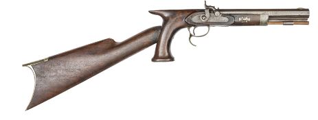 An American 50 bore (approximately .45”) percussion pistol/carbine, c 1840, 15” overall, heavy