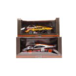 2 limited issue UT Models 1:18 McLaren GT1 class sports racing cars. A Le Mans F1 GTR Gulf Long