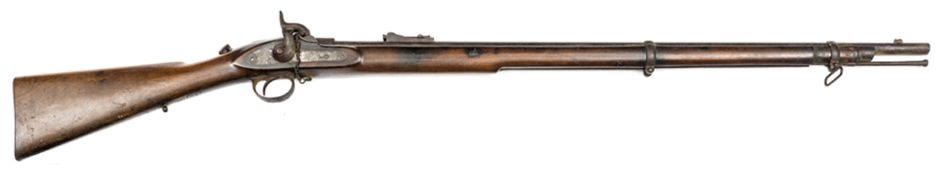 A .451” Westley Richards “monkey tail” breech loading percussion rifle, 52” overall, barrel 36” with