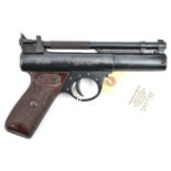 A post 1958 .22” “E” series Webley Premier air pistol, number 879. GWO & C, retaining all original