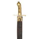 A German state sidearm c 1850, heavy blade, slightly swollen towards hatchet point, 19”, with