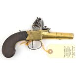 A 54 bore brass barrelled and brass framed flintlock boxlock pocket pistol by Ryan & Watson, c 1800,