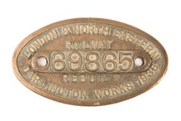 An LNER locomotive brass builder’s plate. From a Raven (Gresley) Class A8 4-6-2T oval locomotive