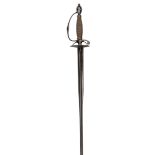 An English smallsword, c 1775, colichmarde blade 32”, faintly etched with trophy of arms and