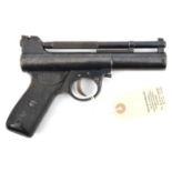 A post war pre 1958 .177” Webley Mark I air pistol, number 632. GWO & C, retaining much worn blued