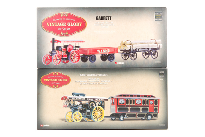 11 Corgi Vintage Glory of Steam 1:50 series. A Garrett 4CD Road Tractor, Trailer & Log Load,