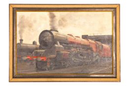 An original oil painting on board by Cuthbert Hamilton Ellis. A portrait of LMS Coronation Class 4-