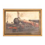 An original oil painting on board by Cuthbert Hamilton Ellis. A portrait of LMS Coronation Class 4-