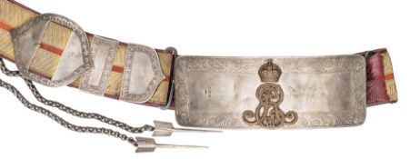 An Edward VII officer’s full dress silver mounted shoulder belt and pouch of The 12th (Prince of