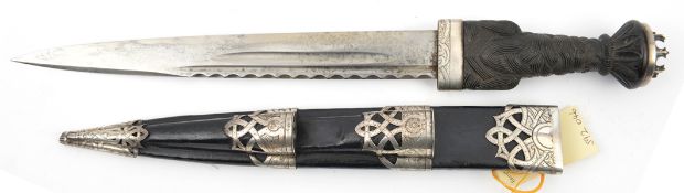 A Highland dirk, blade 12”, with short central fuller and narrow back fuller with scalloped back