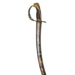 An 1803 pattern infantry officers sword, shallow fullered steeply curved blade 30½”, by Osborn &