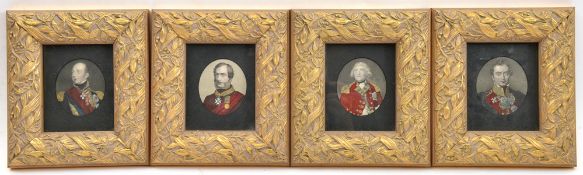4 small oval hand coloured engraved portraits: Lord Heathfield, Viscount Hardinge, Sir Edmund